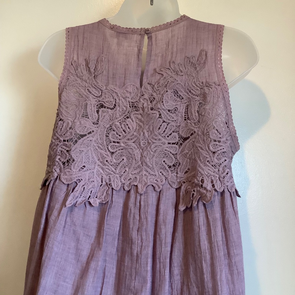 Umgee Womens Mauve Purple Lace Crochet Boho Gauze Tiered Ruffle Mini Dress Med. - Picture 9 of 9